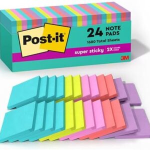 Post‑it Super Sticky Notes 3"×3" – Supernova Neons, 24 Pads