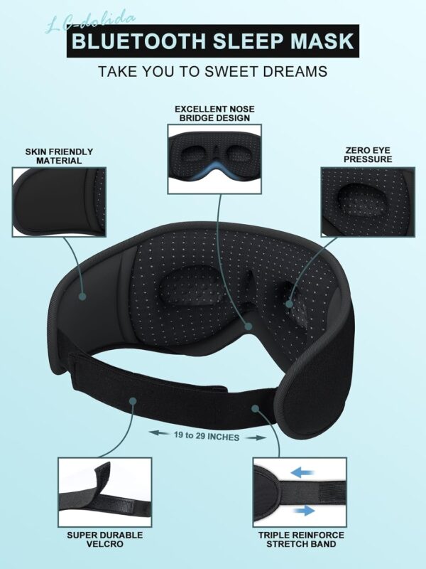 LC‑dolida Sleep Headphones Headband – Bluetooth, Ultra‑Thin Speakers - Image 6