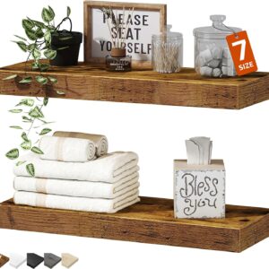QEEIG Floating Bathroom Shelves – Set of 2, Rustic Wall Shelves
