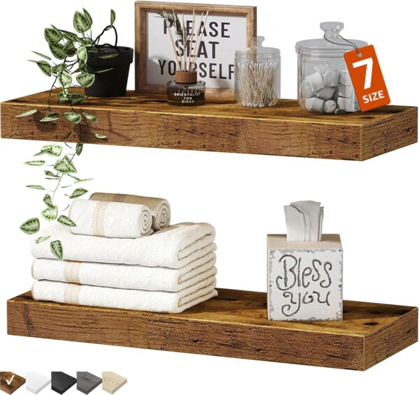 QEEIG Floating Bathroom Shelves – Set of 2, Rustic Wall Shelves