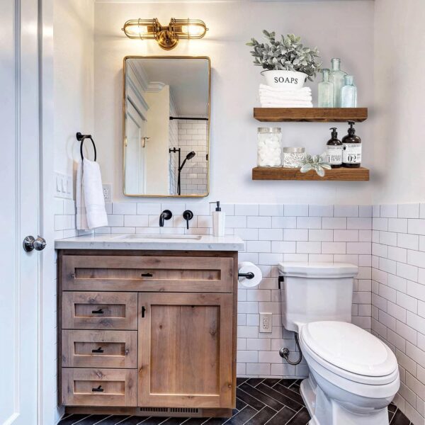 QEEIG Floating Bathroom Shelves – Set of 2, Rustic Wall Shelves - Image 2