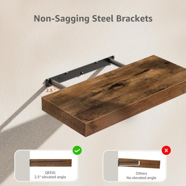 QEEIG Floating Bathroom Shelves – Set of 2, Rustic Wall Shelves - Image 5