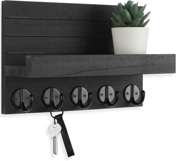 Lwenki Key & Mail Holder with Shelf – Wall‑Mounted, Large Hooks