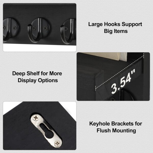 Lwenki Key & Mail Holder with Shelf – Wall‑Mounted, Large Hooks - Image 3