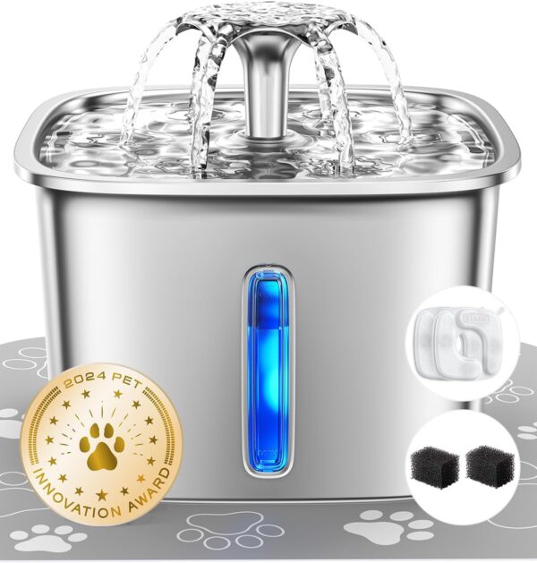Veken Stainless Steel Pet Water Fountain – Automatic, with Filters